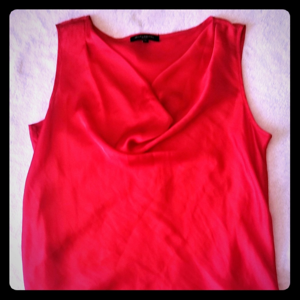 Cowl neck bright red satin shirt
